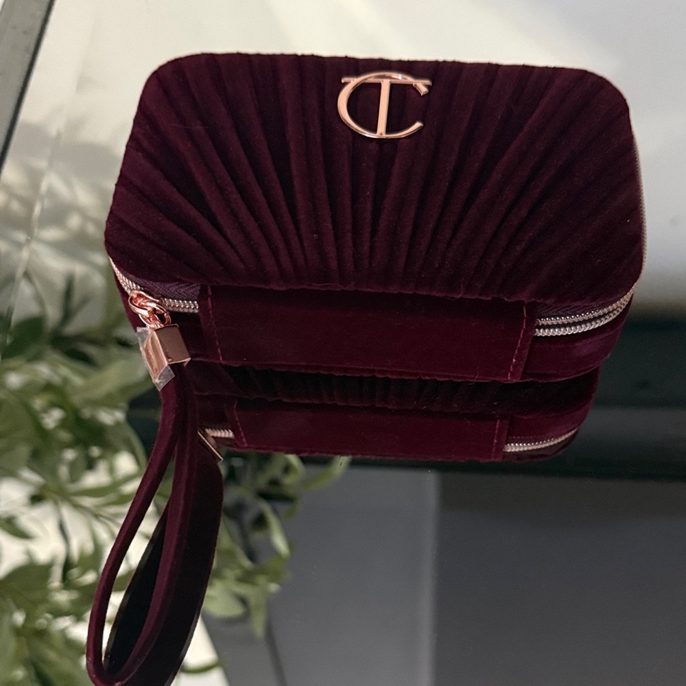Charlotte Tilbury Elegant Burgundy Velvet Clutch